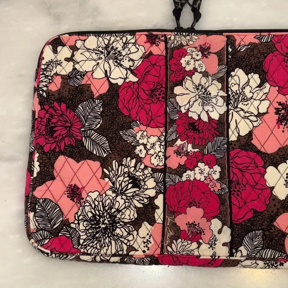 Vera Bradley Laptop Sleeve Mocha Rouge Floral Quilted Padded Tech Case